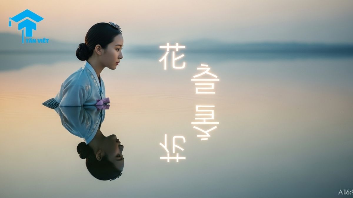 A visual representation of Korean similarity grammar using 'cheoreom' (처럼) and 'mankeum' (만큼), showing a woman and her perfect reflection to illustrate the meaning of 'like' or 'as...as' in a Korean sentence.