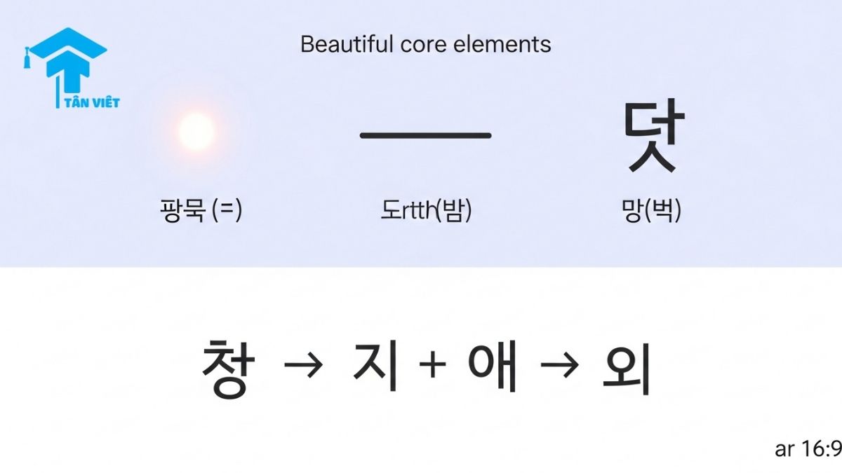 An infographic explaining the creation philosophy of Korean vowels based on Heaven, Earth, and Man (Cheon-Ji-In). A helpful visual for beginners to learn the basic Korean alphabet, Hangeul principles, and the logic behind the letters.