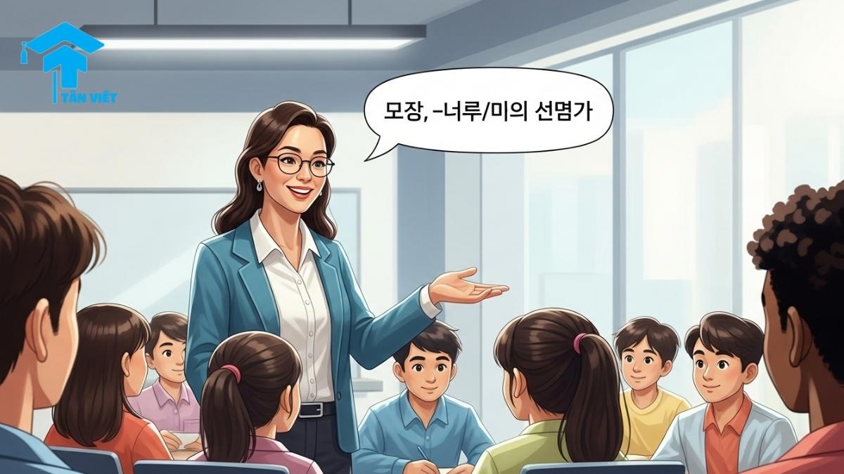 A/V-아/어도 되다: Ngữ pháp "Được Phép" & "Xin Phép" trong tiếng Hàn 2 A friendly Korean teacher gesturing permission ("네, -아/어도 돼요") to diverse students in a bright classroom. Keywords: Korean language, permission, -아/어도 돼요, classroom, teacher, students, learning, education.