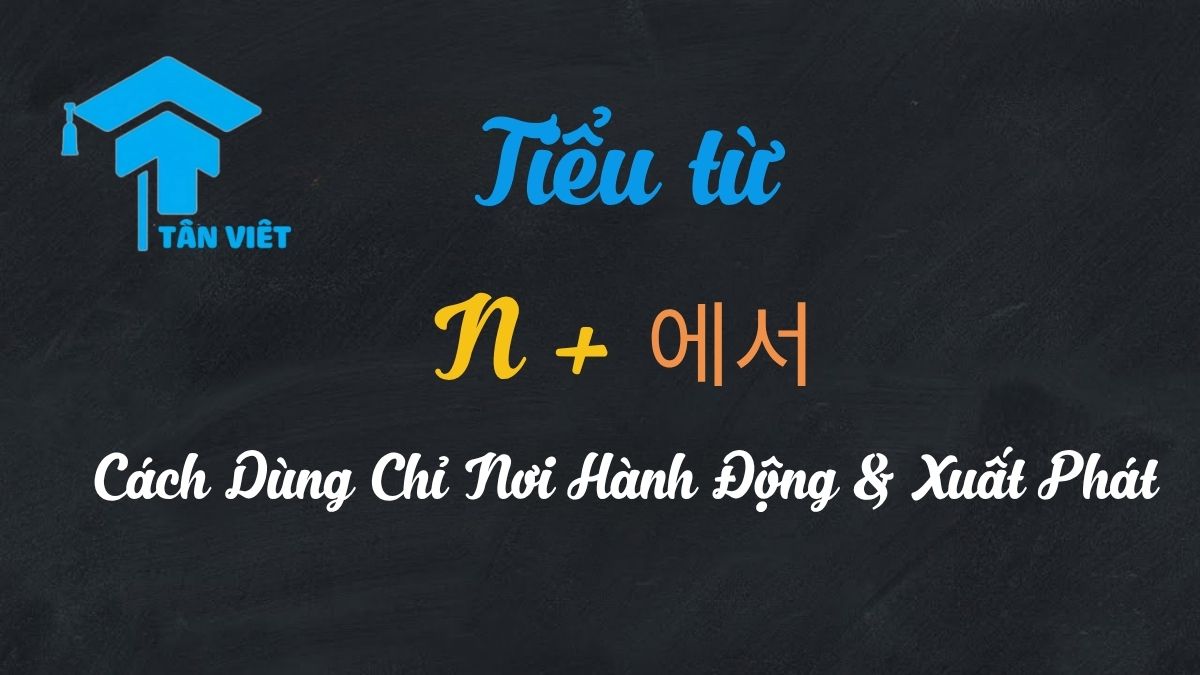 Minh họa cách dùng 'N에서' để chỉ địa điểm và nguồn gốc trong câu tiếng Hàn.
