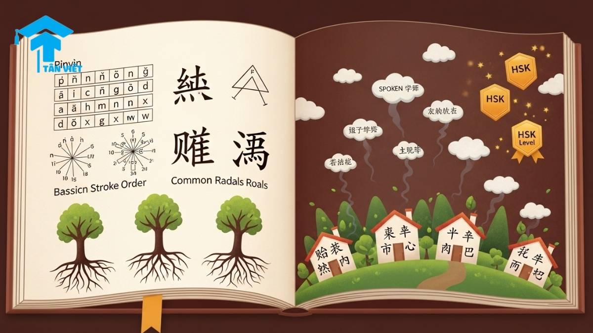 Cách Học Tiếng Trung Hiệu Quả: Lộ Trình Toàn Diện 4 Giai Đoạn Cho Người Mới Bắt Đầu 3 The journey of learning Chinese: from foundational elements to fluency and achievement (HSK). #LearnChineseOnline #ChineseLanguage #LanguageSkills #HSKPreparation #PinyinStrokesRadicals #BuildingFluency