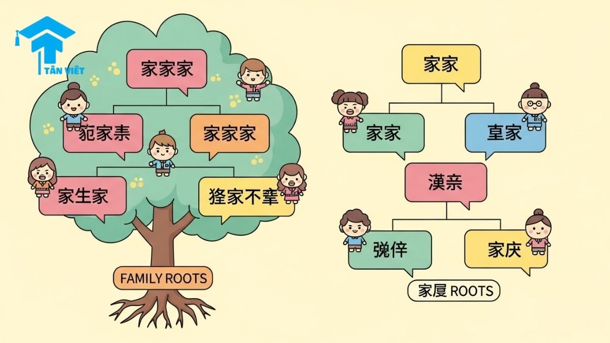 Từ Vựng Tiếng Trung Chủ Đề Gia Đình: Toàn tập Cách Xưng Hô Từ A-Z 1 Cute Korean infographic illustrating basic Chinese family vocabulary: grandfather (爷爷), grandmother (奶奶), father (爸爸), mother (妈妈), older brother (哥哥), older sister (姐姐), younger brother (弟弟), younger sister (妹妹). Keywords: Chinese family terms, basic Mandarin vocabulary, family tree China, learn Chinese family, Korean style infographic.