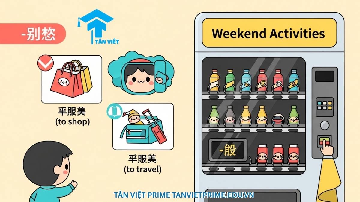 Sơ đồ infographic sáng tạo về ngữ pháp -거나, mô tả một nhân vật chibi chọn hành động từ máy bán hàng tự động, với các lựa chọn 'mua sắm' hoặc 'du lịch', làm rõ ý nghĩa lựa chọn 'hoặc/hay' trong tiếng Hàn.