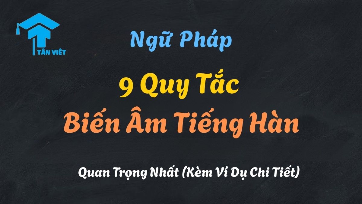 Infographic tổng hợp 9 quy tắc biến âm tiếng Hàn (자음 동화), bao gồm nối âm, mũi âm hóa, nhũ âm hóa, căng hóa, bật hơi hóa, và các quy tắc khác.