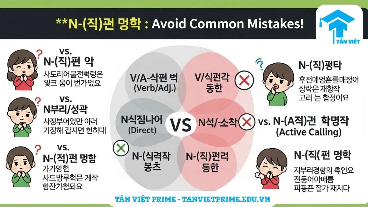 Infographic so sánh ngữ pháp N-(이)라고 하다 với -다고 하다, N입니다/이에요 và -라고 부르다, mô tả các trường hợp dễ nhầm lẫn để làm rõ sự khác biệt trong ngữ cảnh. Tránh sai lầm khi dùng N-(이)라고 하다.