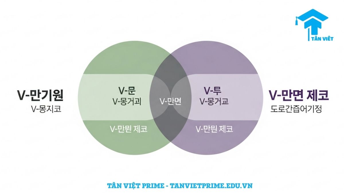 Ngữ Pháp V-기 Toàn Tập: Cách Danh Từ Hóa Động Từ & Phân Biệt V-는 것 3 Sơ đồ so sánh ngữ pháp V-기 và V-는 것, mô tả sự khác biệt về tính trừu tượng/cụ thể và các trường hợp bắt buộc dùng để làm rõ cách dùng chính xác.
