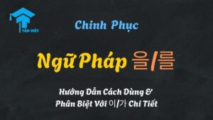 Sơ đồ tóm tắt cách dùng tiểu từ tân ngữ 을/를 trong tiếng Hàn, phân biệt khi danh từ có và không có patchim.