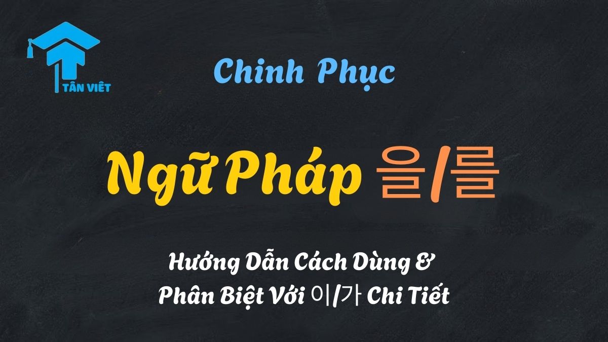Sơ đồ tóm tắt cách dùng tiểu từ tân ngữ 을/를 trong tiếng Hàn, phân biệt khi danh từ có và không có patchim.