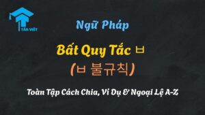 Sơ đồ giải thích bất quy tắc ㅂ (ㅂ 불규칙) trong tiếng Hàn, minh họa ㅂ biến đổi thành 우 và 오
