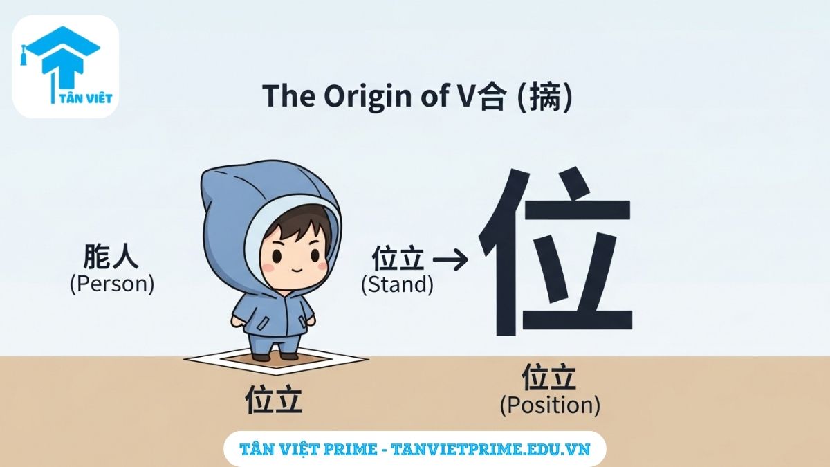 Chữ Vị trong Tiếng Hán (位 / Wèi): Toàn Tập Ý Nghĩa, Cách Dùng & Phân Biệt A-Z 2 Infographic giải thích chiết tự chữ Vị (位) trong tiếng Hán, mô tả một nhân vật chibi (Nhân 人) đang đứng (Lập 立) tại một chỗ để làm rõ ý nghĩa cốt lõi là "vị trí". Hình ảnh giúp ghi nhớ cấu tạo và nguồn gốc chữ Hán.