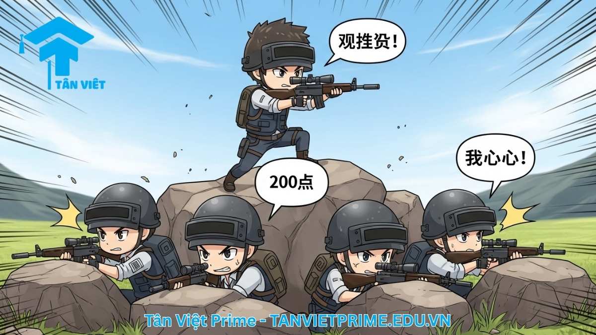 Từ Vựng Tiếng Trung Trong PUBG: Bí Kíp Giao Tiếp & "Ăn Gà" Như Pro 3 Giao tiếp chính xác là chìa khóa chiến thắng. Một câu "有人!" (Có người!) đúng lúc có thể thay đổi cả cục diện trận đấu. Nắm vững các thuật ngữ call-out tiếng Trung để phối hợp như một đội chuyên nghiệp.