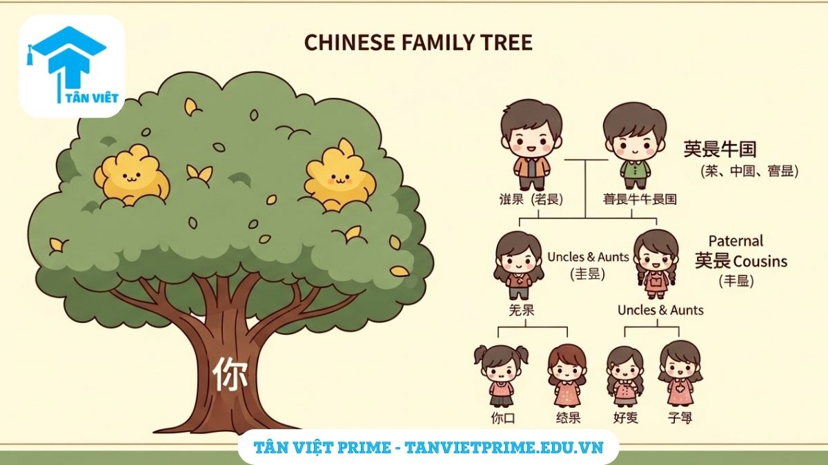 Từ Vựng Tiếng Trung Chủ Đề Gia Đình: Cẩm Nang Xưng Hô Đầy Đủ Nhất 3 Infographic so sánh giải thích từ vựng tiếng Trung về anh em họ, mô tả sự khác biệt giữa "堂" (táng) và "表" (biǎo) bằng hình ảnh hai nhóm nhân vật chibi có nguồn gốc khác nhau để làm rõ quy tắc phân biệt họ hàng. Giúp người học không bị nhầm lẫn khi giao tiếp.