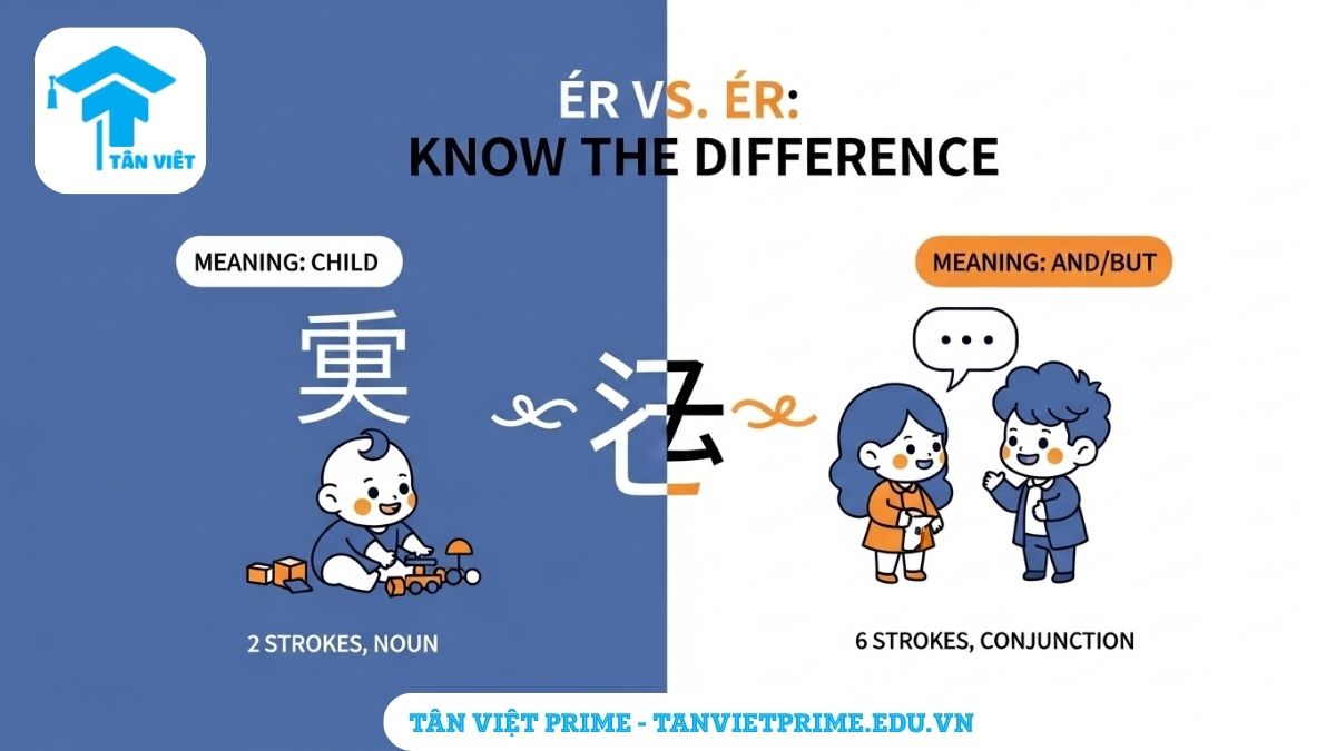 Chữ Nhi trong Tiếng Hán (儿, 而): Toàn Tập Ý Nghĩa, Cách Viết & Phân Biệt A-Z 3 Infographic giải thích chức năng của chữ Nhi (儿 và 而) bằng hình ảnh khối xây dựng, mô tả 儿 là một "khối nền tảng" (danh từ) và 而 là một "mảnh ghép nối" (liên từ) để làm rõ cách chúng được sử dụng trong ngữ pháp tiếng Hán.