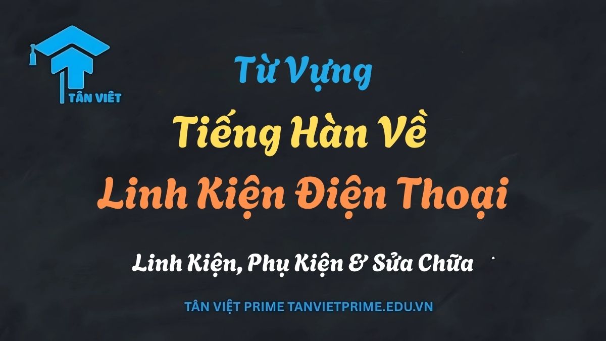 Tổng hợp từ vựng tiếng Hàn về phụ kiện điện thoại, gồm có ốp lưng (케이스), bộ sạc (충전기), và sạc dự phòng (보조 배터리).