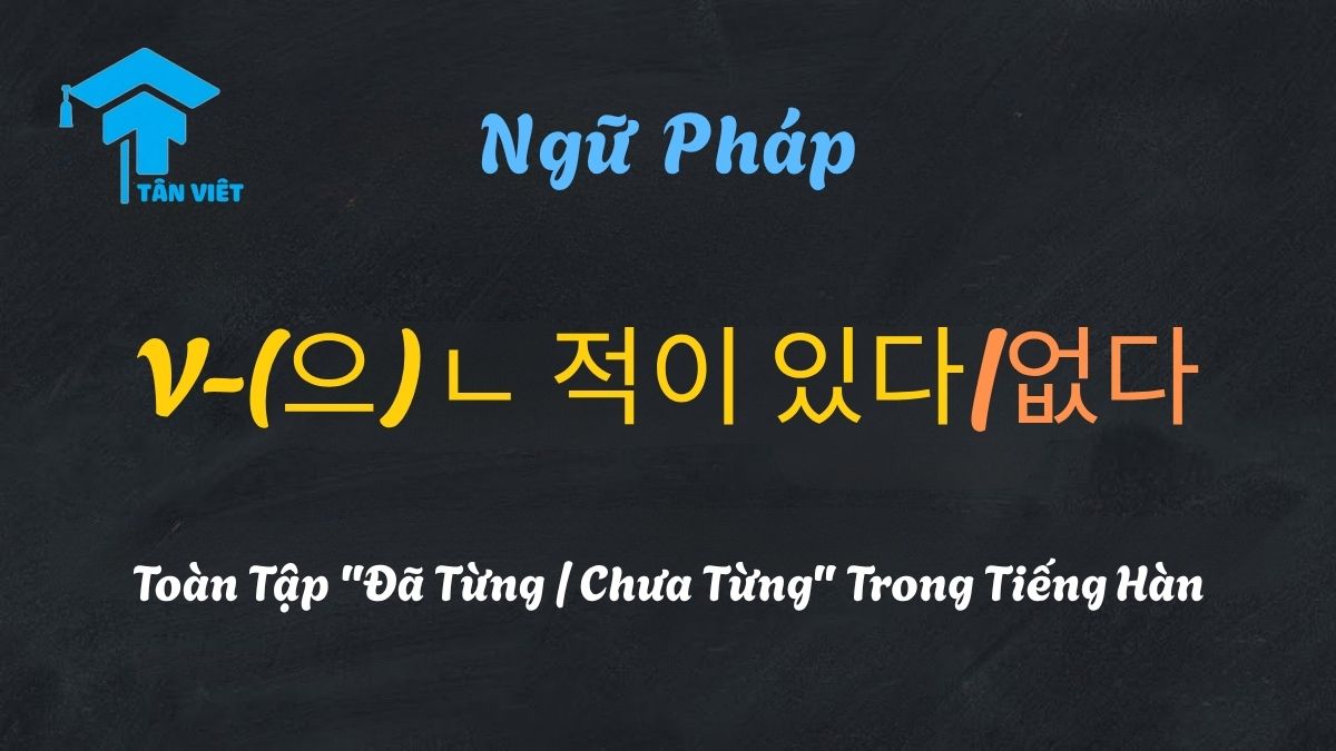 Infographic giải thích ngữ pháp V-(으)ㄴ 적이 있다/없다 (đã từng/chưa từng), cách nói về kinh nghiệm quá khứ trong tiếng Hàn và phân biệt với thì quá khứ -았/었다