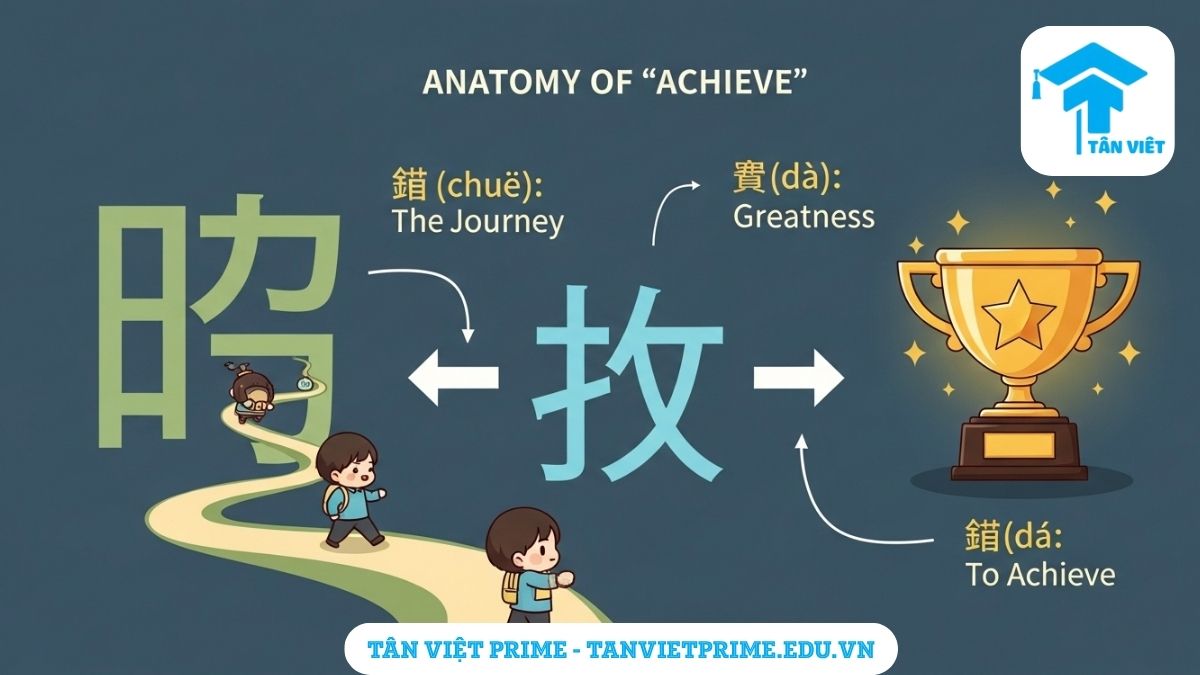 Chữ "Đỗ Đạt" trong Tiếng Hán: Giải Mã Chữ 杜, 達 & Thuật Ngữ 登科 3 Hình ảnh minh họa chiết tự chữ Đạt (达), mô tả bộ Sước 辶 (hành trình) và chữ Đại 大 (to lớn) kết hợp lại để làm rõ ý nghĩa "hành trình nỗ lực dẫn đến thành công lớn".