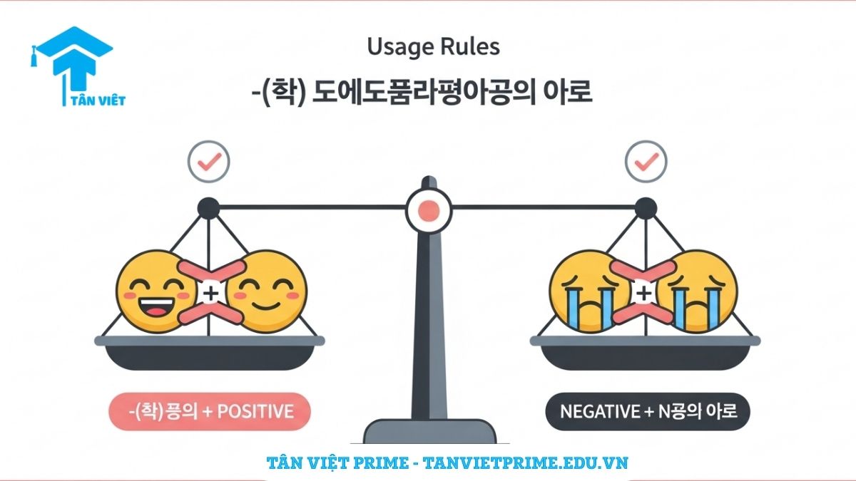 Sơ đồ quy tắc sử dụng ngữ pháp -(으)ㄹ 뿐만 아니라: Phải đồng nhất tính chất tích cực hoặc tiêu cực giữa hai vế câu.