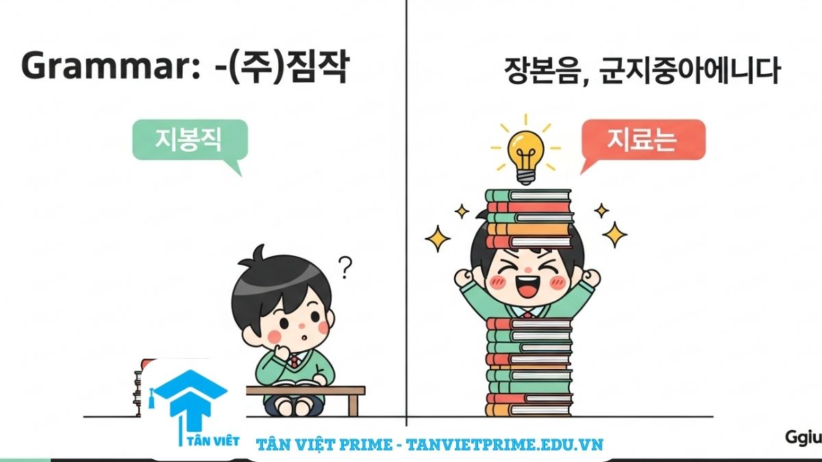 Ngữ Pháp A/V-(으)ㄹ수록: Cấu Trúc "Càng... Càng" Tiếng Hàn (A-Z) 2 Hình ảnh minh họa ngữ pháp tiếng Hàn (으)ㄹ수록 với nhân vật chibi dễ thương đang học bài, chồng sách càng cao thì biểu cảm càng vui vẻ, giải thích ý nghĩa càng học càng thú vị.