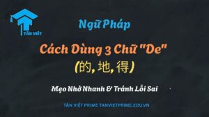 Sơ đồ tư duy phân biệt cách dùng 3 chữ De (的, 地, 得) trong ngữ pháp tiếng Trung, so sánh vị trí đứng trước Danh từ, Động từ và Bổ ngữ.